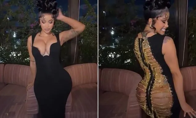 Cardi B sends a VERY cheeky message in plunging LBD for boyfriend Stefon  Diggs' 32nd birthday bash